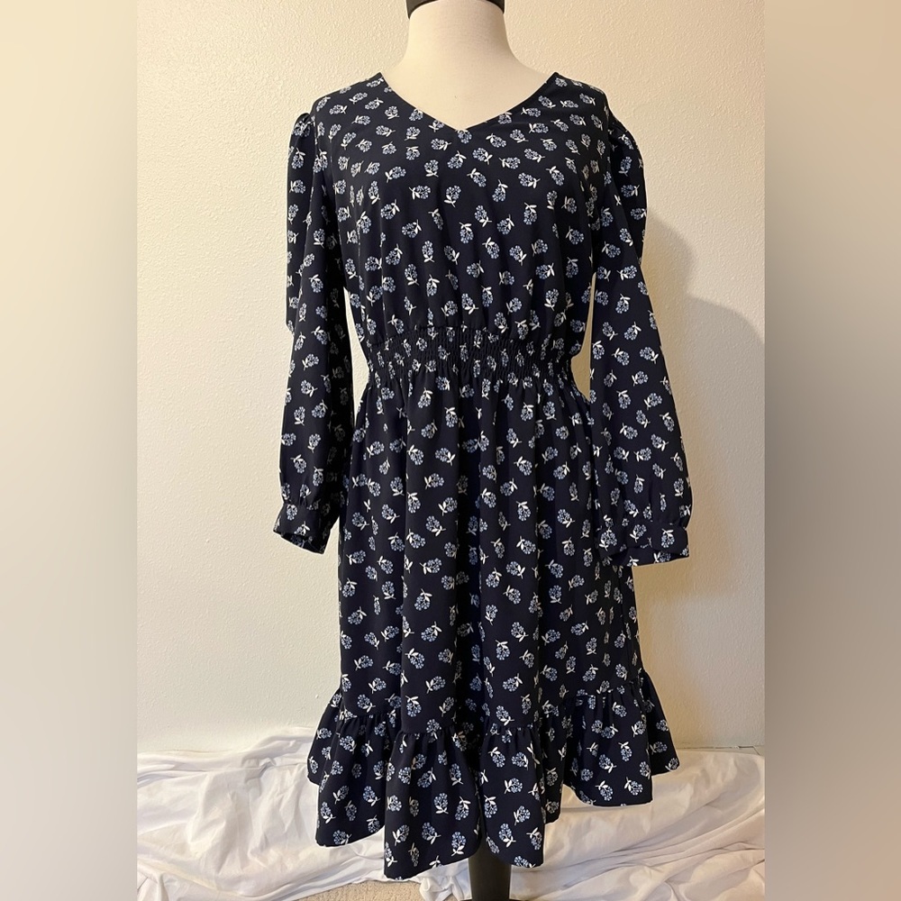 Draper James Navy Floral Long Sleeve Dress women’s size M